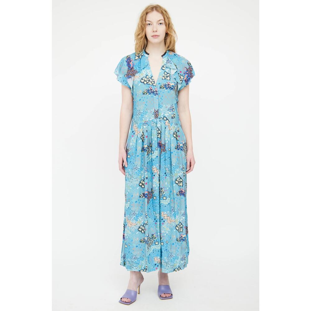Zadig & Voltaire Ruskie Glam Flutter Cap Ruffle Maxi Dress Blue Women's Size S